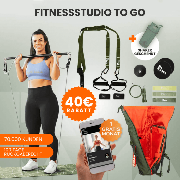 _Putzmarie_ SPEZIAL: Fitnessstudio to Go (inkl. App) + Shaker Alle Tools + Bag / GOTHAM Green PAKAMA athletics