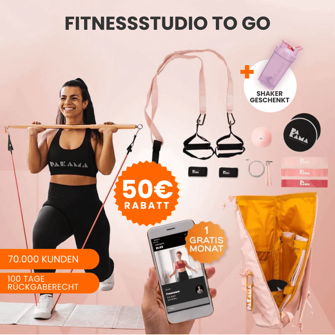 _Putzmarie_ SPEZIAL: Fitnessstudio to Go (inkl. App) + Shaker Alle Tools + Bag / PARIS Pink PAKAMA athletics