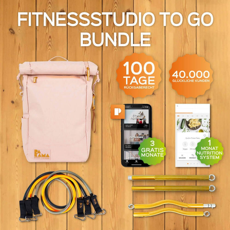 Fitnessstudio to Go (+3 Monate App), SZ Bar, Bands, Nutrition System 1 Monat PAKAMA athletics