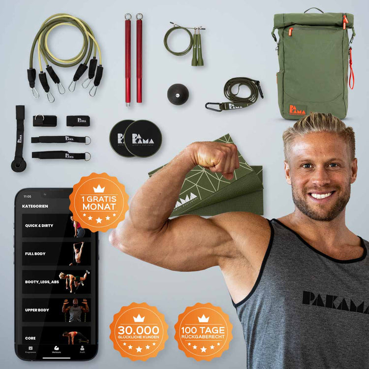 PAKAMA- fitness-backpack-green-front-equipment-app-coach