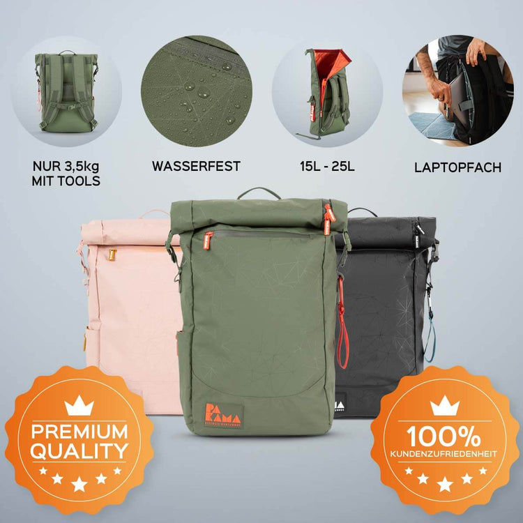 PAKAMA- sac à dos fitness-vert-3,5 kg-résistant à l'eau-25 litres-compartiment pour ordinateur portable