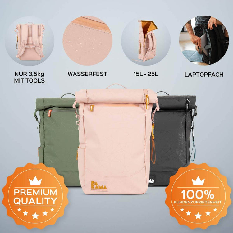 PAKAMA- sac à dos fitness-rose-3,5 kg-résistant à l'eau-25 litres-compartiment pour ordinateur portable